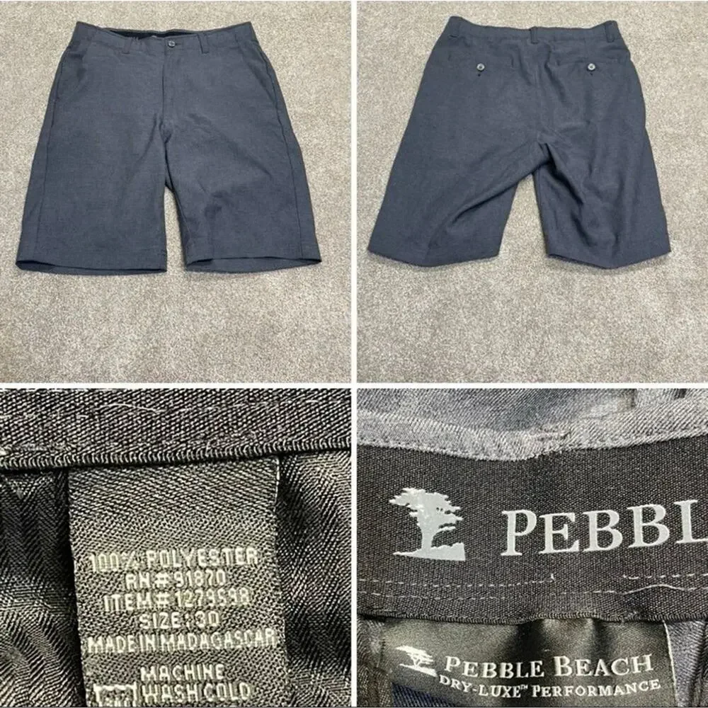 Pebble Beach Men's Flat Front Performance Shorts Size 30 Charcoal Gray Golf